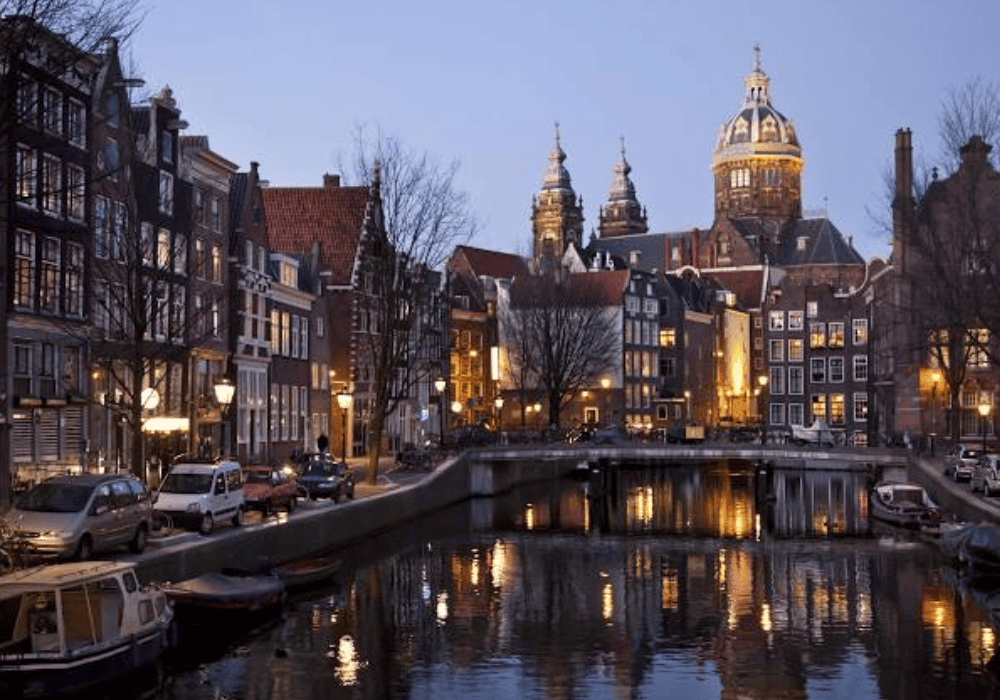 Amsterdam skyline with Basilica St. Nicholas