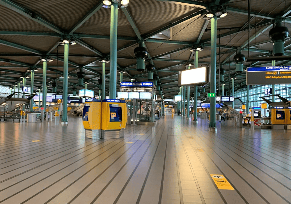 Schiphol Railway Station entrance hall located within Amsterdam Airport Schiphol.