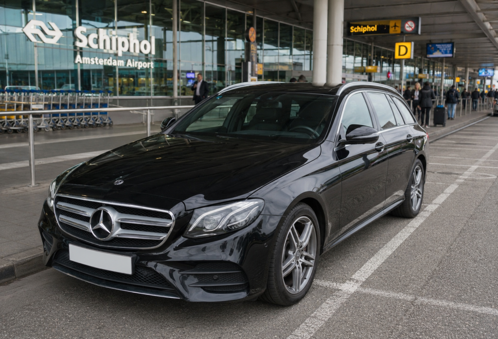 Schiphol Airport taxi Mercedes E Class pickup at Amsterdam Airport