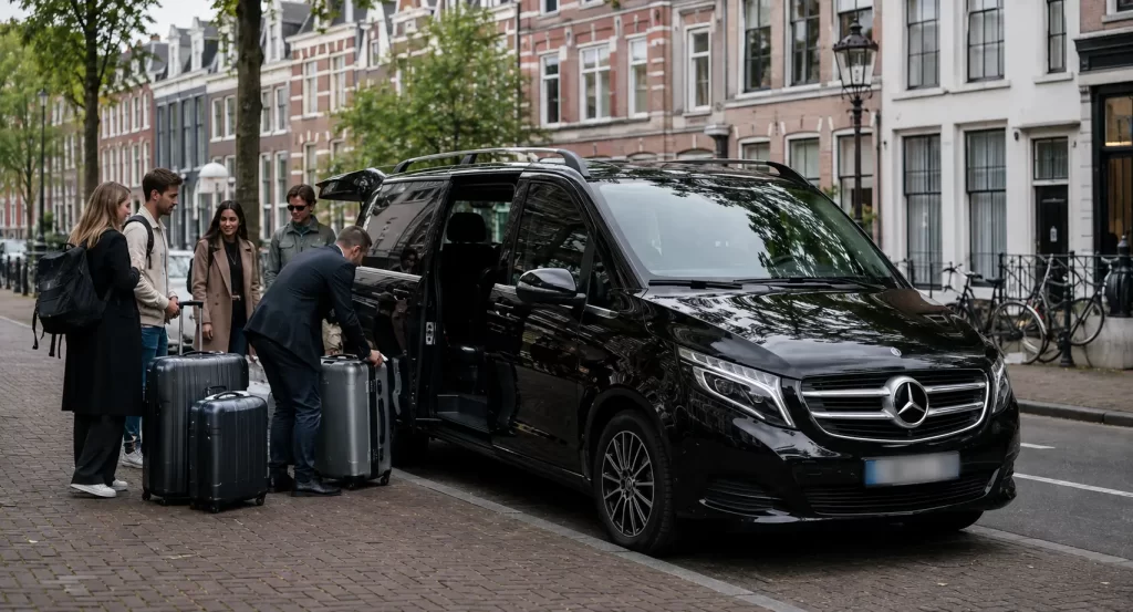 Book 7 seater taxi Amsterdam to Schiphol Airport private V-Class transfer