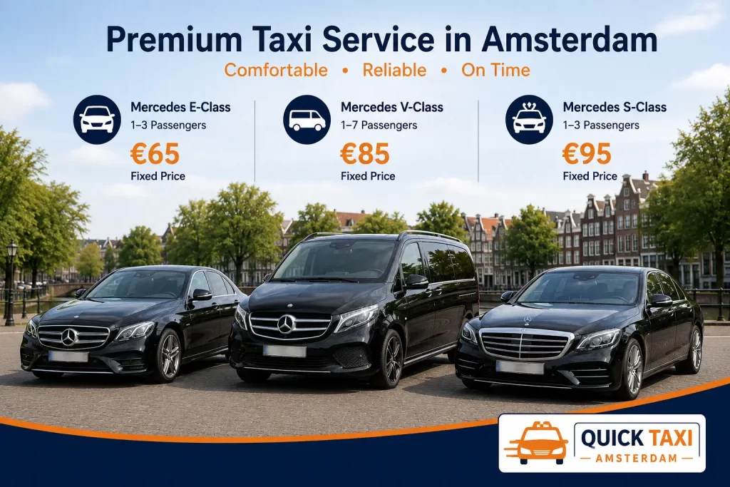 Mercedes E-Class V-Class S-Class taxi fleet Amsterdam Schiphol airport transfer