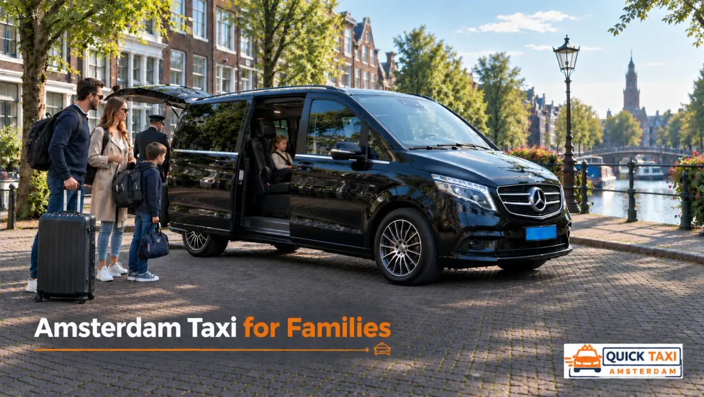 Amsterdam Taxi for Families Mercedes V-Class comfortable airport transfer with luggage