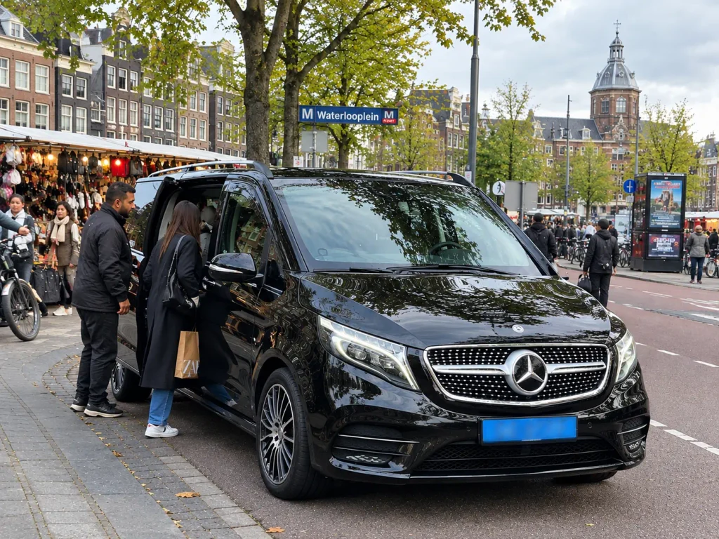 Taxi pickup near Waterlooplein market in Amsterdam Centrum
